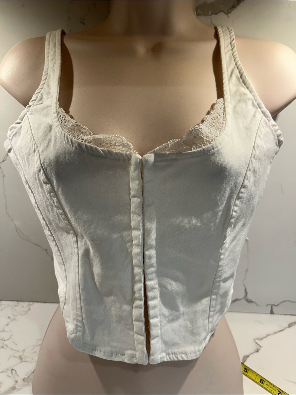 Garage White Lace-Trim Corset Tank